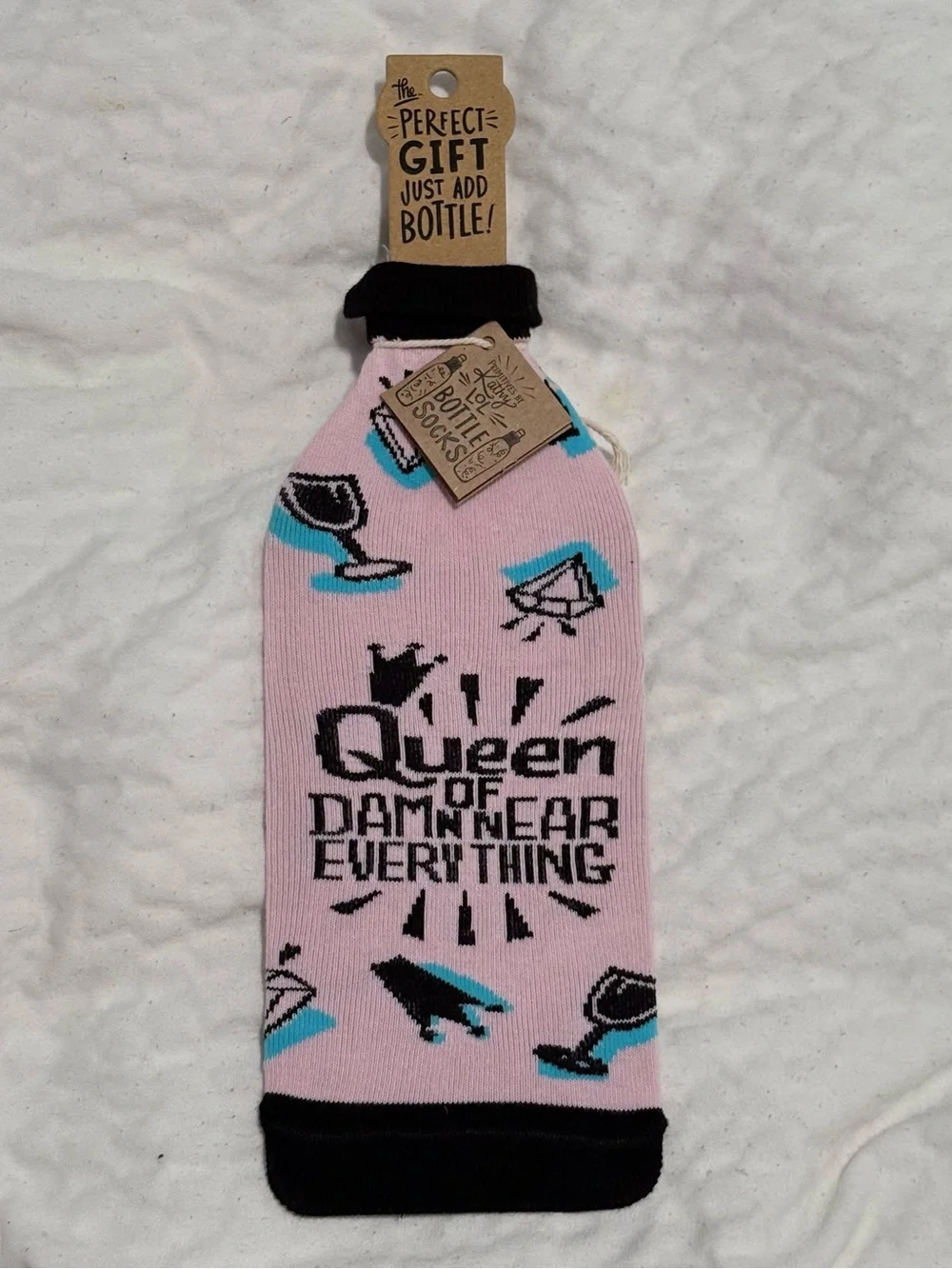 Queen of Damn Near Everything Pink Wine Bottle Sock - NWT